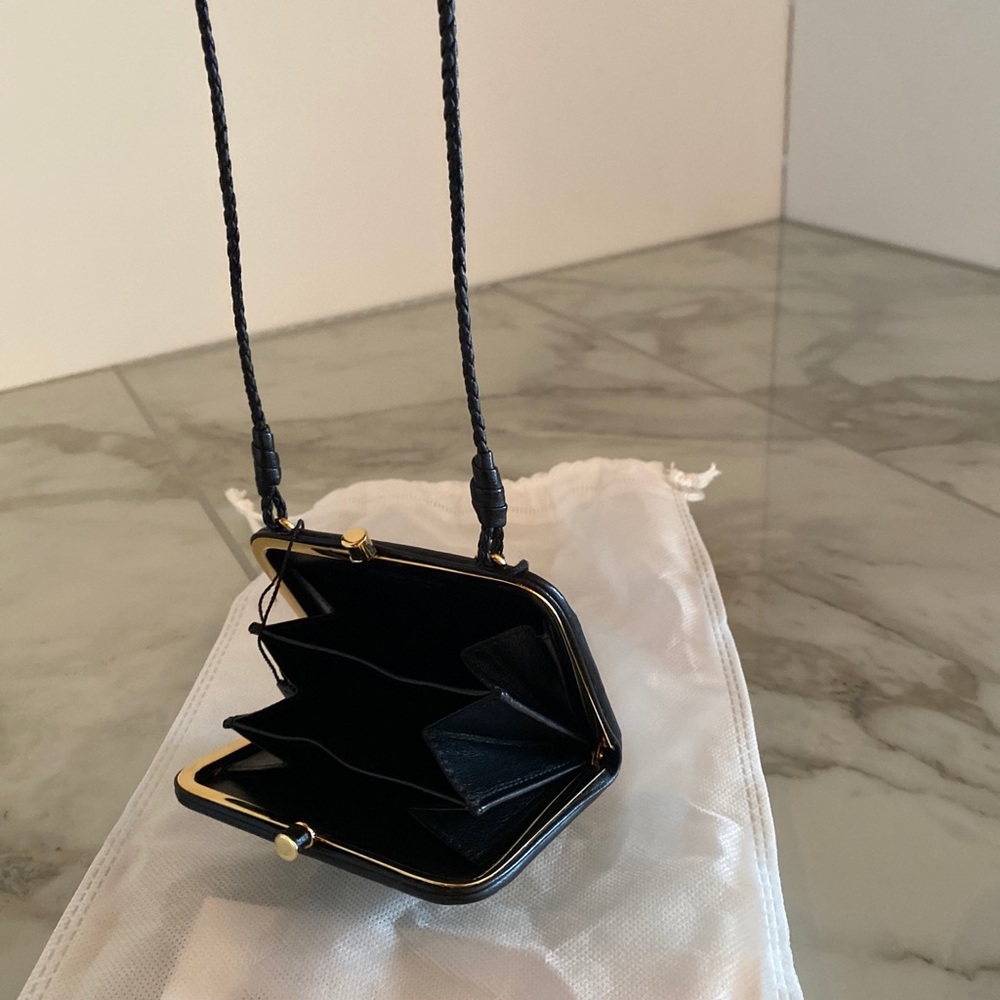 Bottega Veneta leather mini bag / wallet on chain black with gold hardware